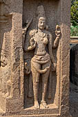Mamallapuram - Tamil Nadu. The five Rathas. The Dharmaraja Ratha. The figure of Ardhanavisvara, Siva-Parvati in their combined state, in the N-E corner. 